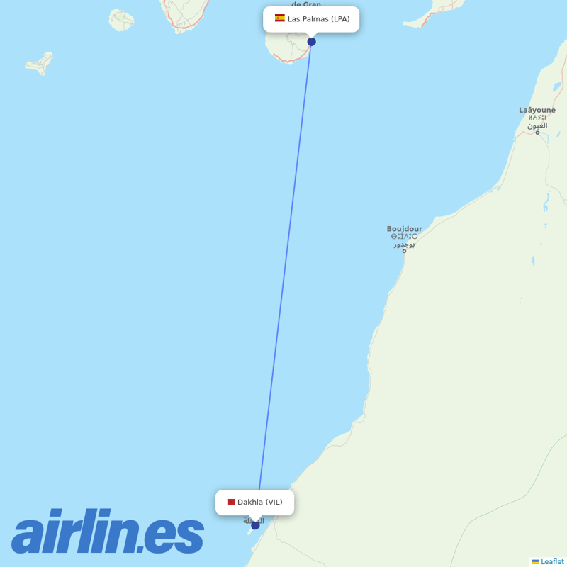 Binter Canarias from Dakhla destination map