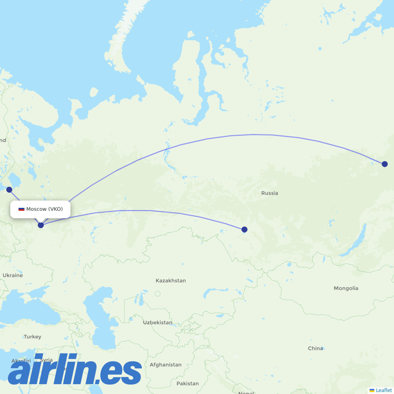 Alrosa Air from Vnukovo International Airport destination map