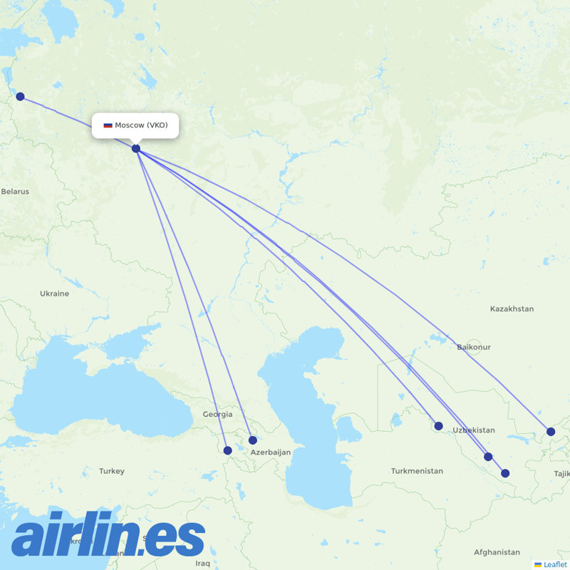 Azimuth Airlines from Vnukovo International Airport destination map