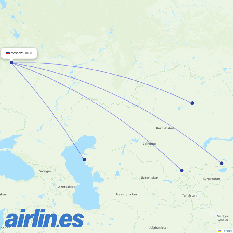 SCAT Airlines from Vnukovo International Airport destination map