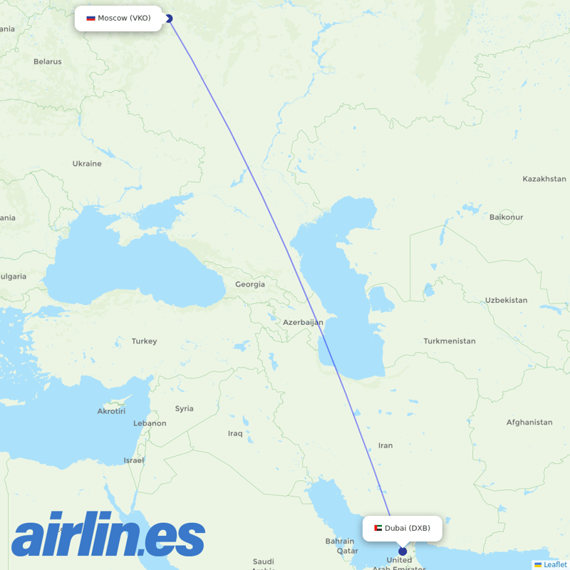 flydubai from Vnukovo International Airport destination map