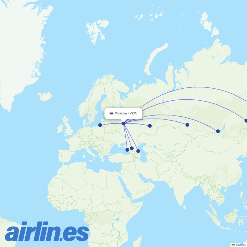 Yakutia from Vnukovo International Airport destination map