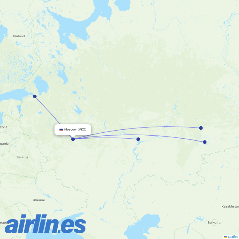 Aeroflot from Vnukovo International Airport destination map