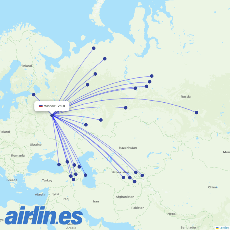UTair from Vnukovo International Airport destination map