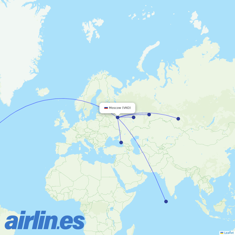 AZUR air from Vnukovo International Airport destination map