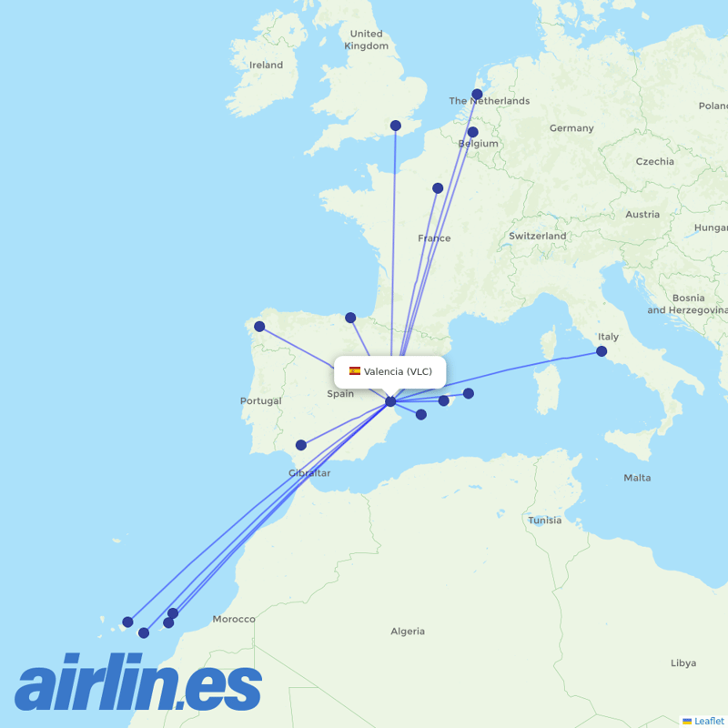 Vueling from Valencia Arport destination map