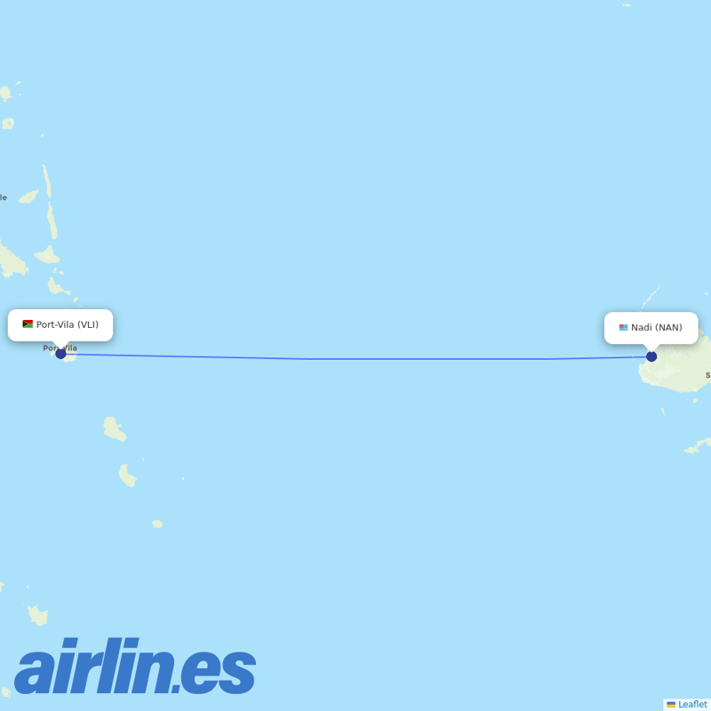 Fiji Airways from Port Vila Bauerfield destination map