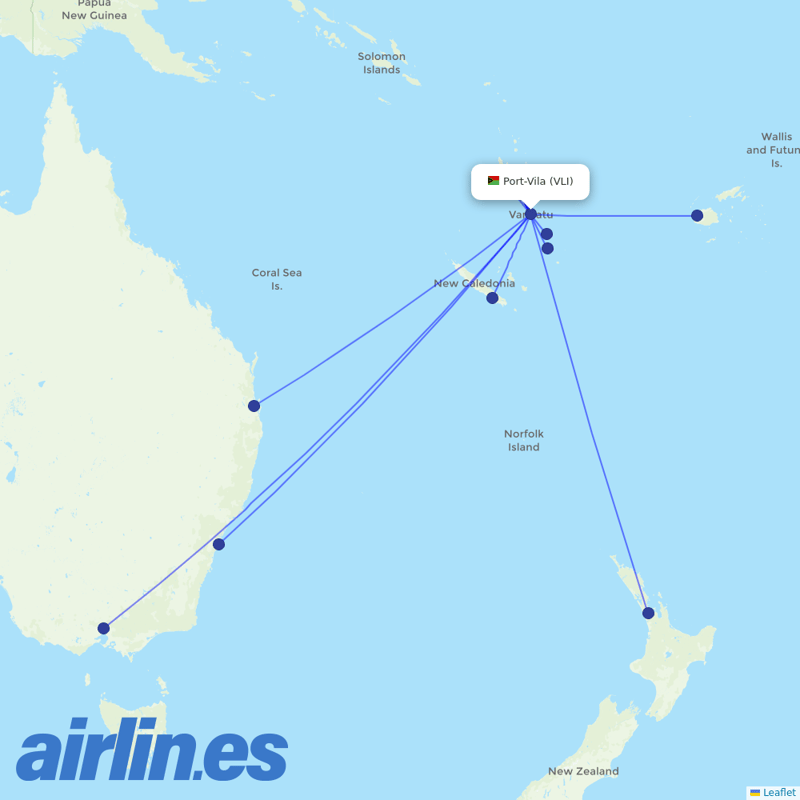 Air Vanuatu from Port Vila Bauerfield destination map