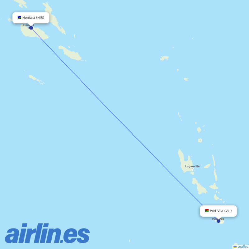 Air Niugini from Port Vila Bauerfield destination map
