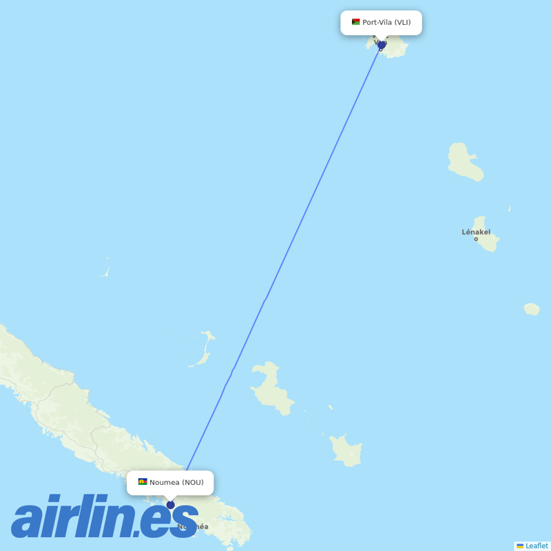 Aircalin from Port Vila Bauerfield destination map