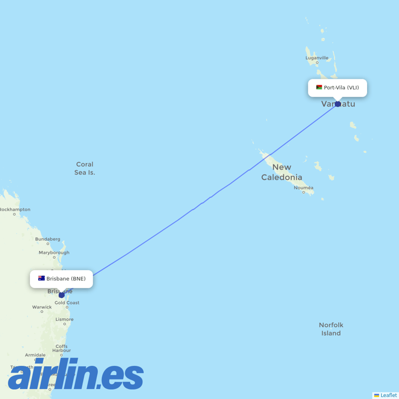 Virgin Australia from Port Vila Bauerfield destination map
