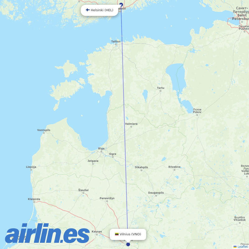 Finnair from Vilnius Airport destination map
