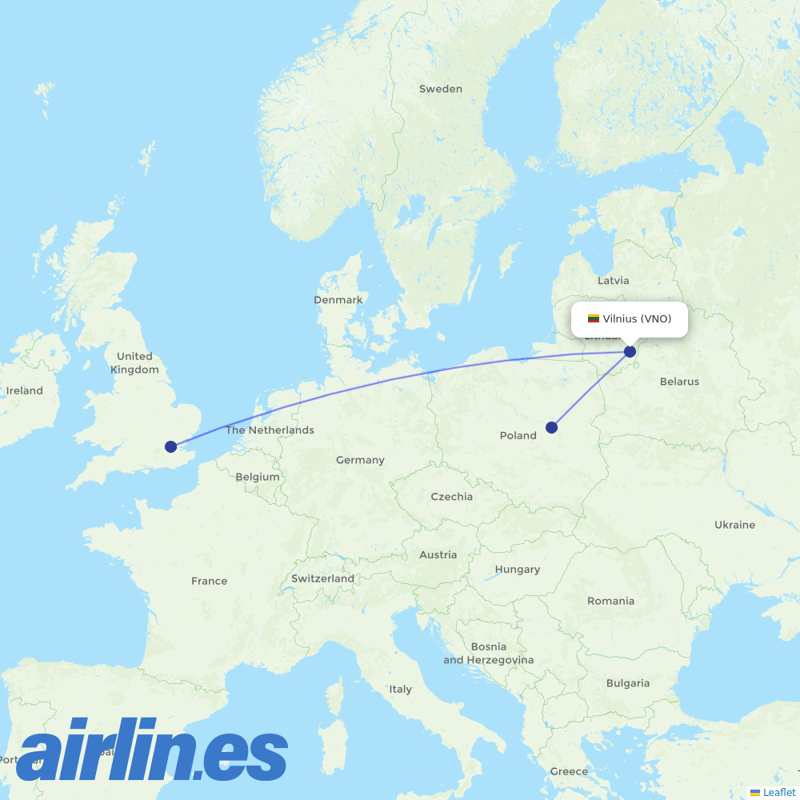 LOT - Polish Airlines from Vilnius Airport destination map