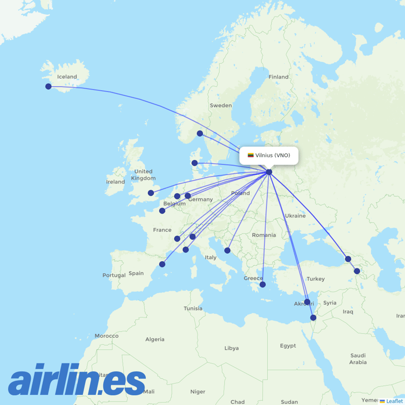 Wizz Air from Vilnius Airport destination map