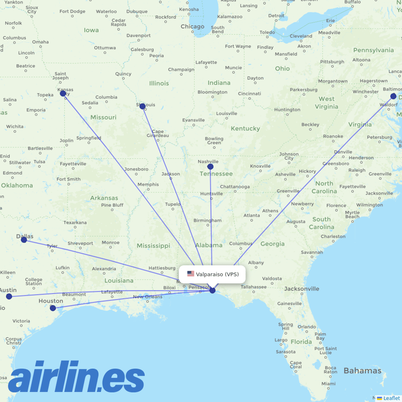 Southwest Airlines from Eglin Afb destination map