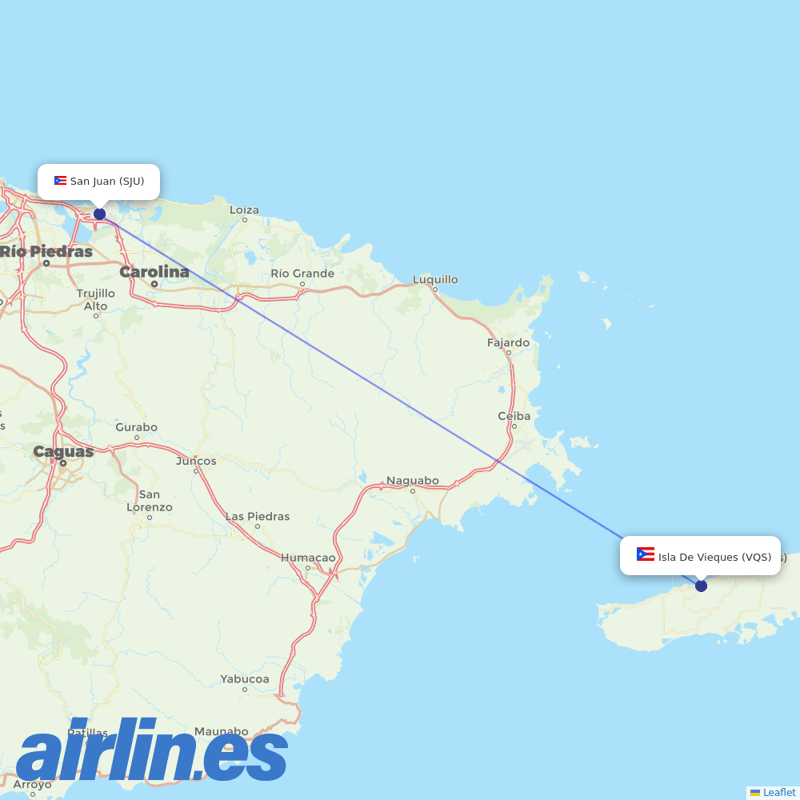 Cape Air from Vieques destination map
