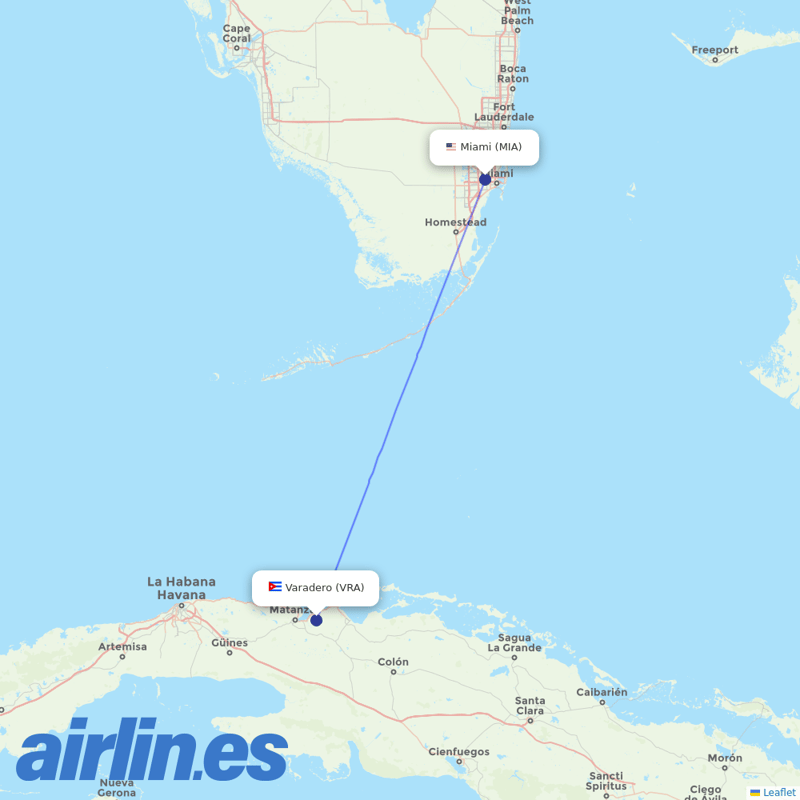 American Airlines from Juan Gualberto Gomez International destination map