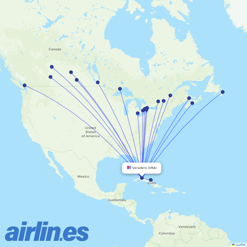 Sunwing Airlines from Juan Gualberto Gomez International destination map