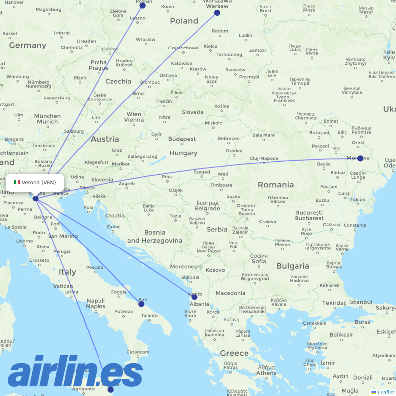 Wizz Air from Verona Villafranca Airport destination map