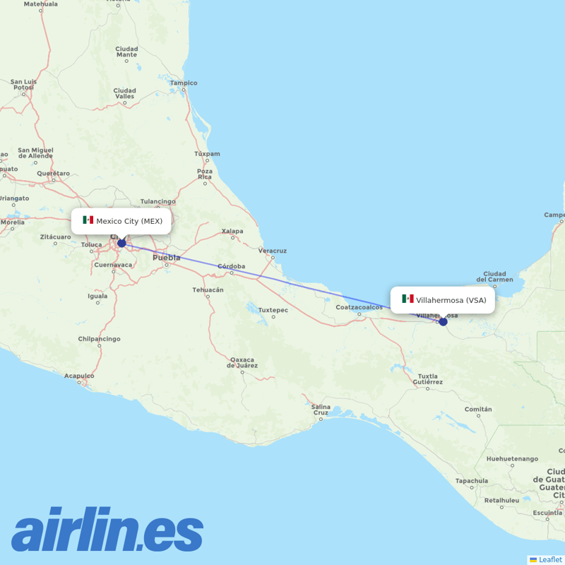 Aeromexico from C P A Carlos Rovirosa International destination map