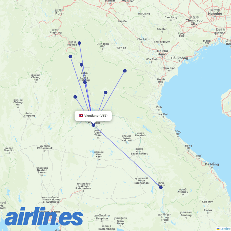 Lao Skyway from Wattay International destination map