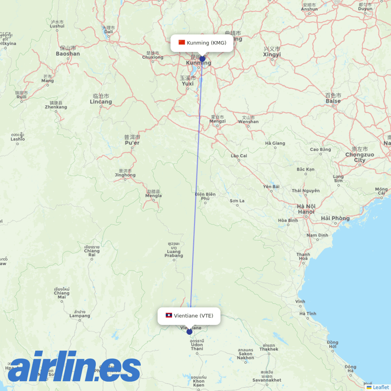 China Eastern Airlines from Wattay International destination map