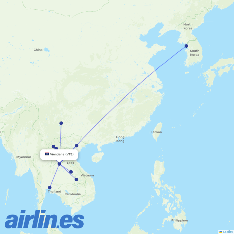 Lao Airlines from Wattay International destination map