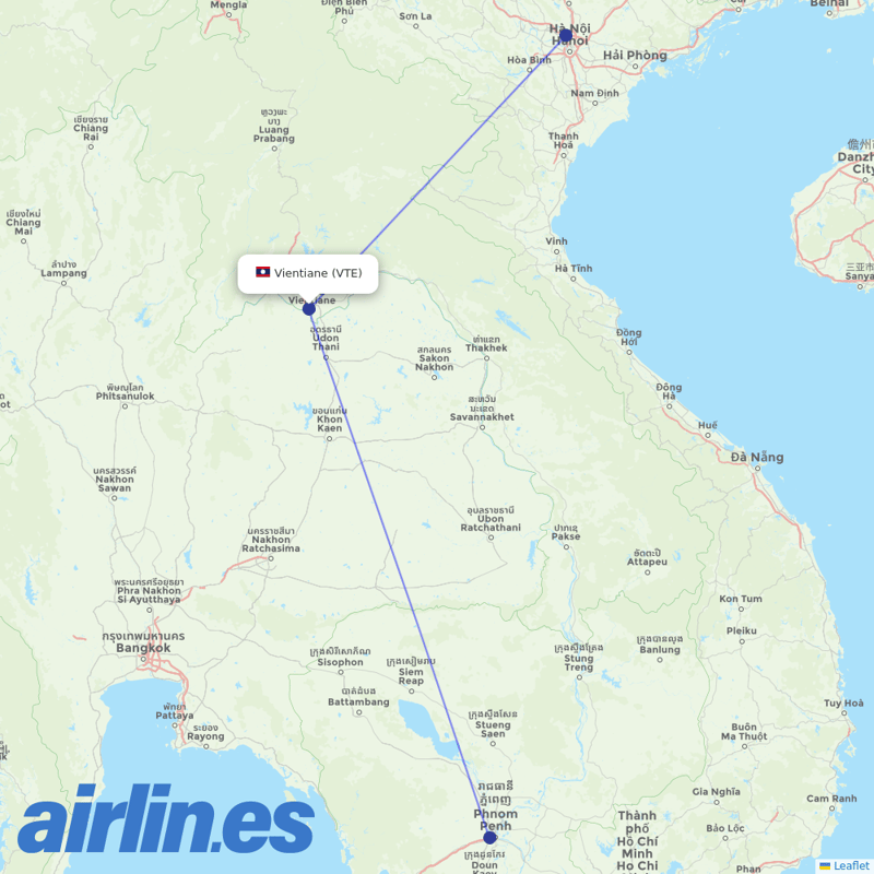 Vietnam Airlines from Wattay International destination map