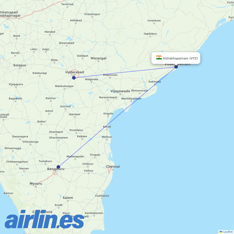 AirAsia India from Vishakhapatnam destination map
