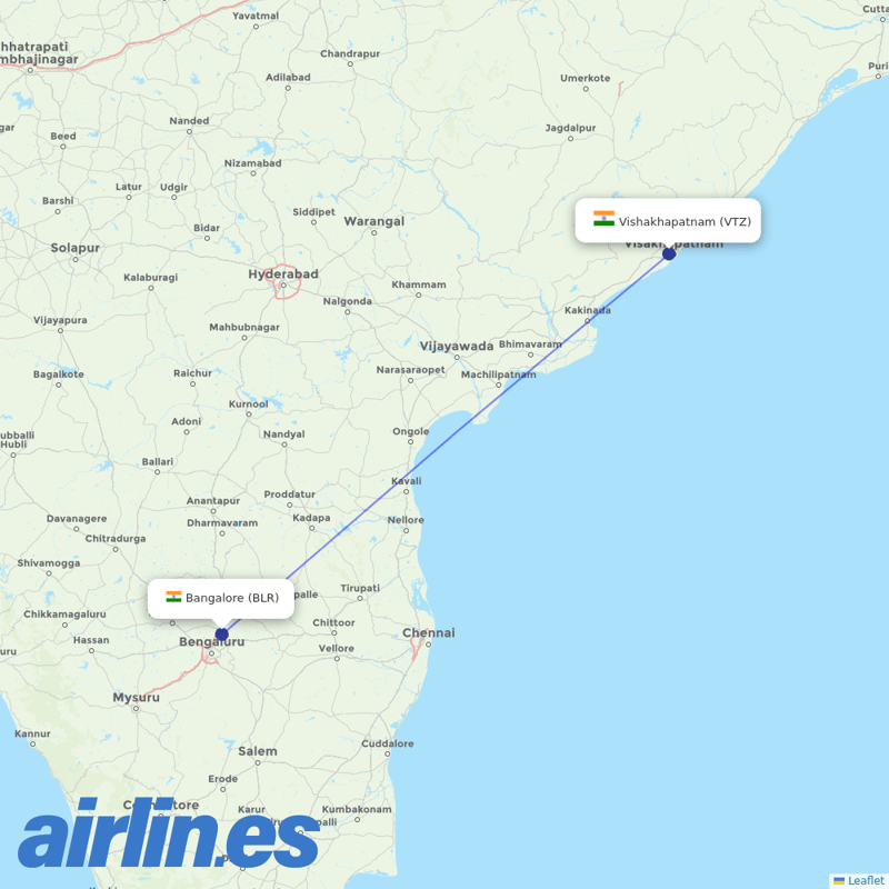 Starlight Airline from Vishakhapatnam destination map