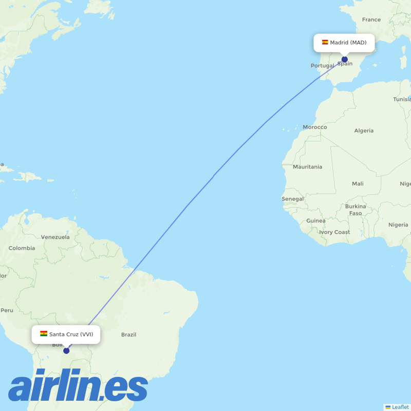 Air Europa from Santa Cruz destination map