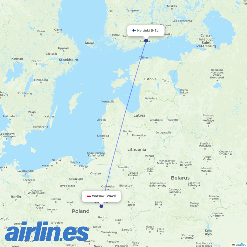 Finnair from Warsaw Chopin Airport destination map