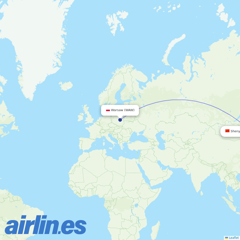 Air China from Warsaw Chopin Airport destination map