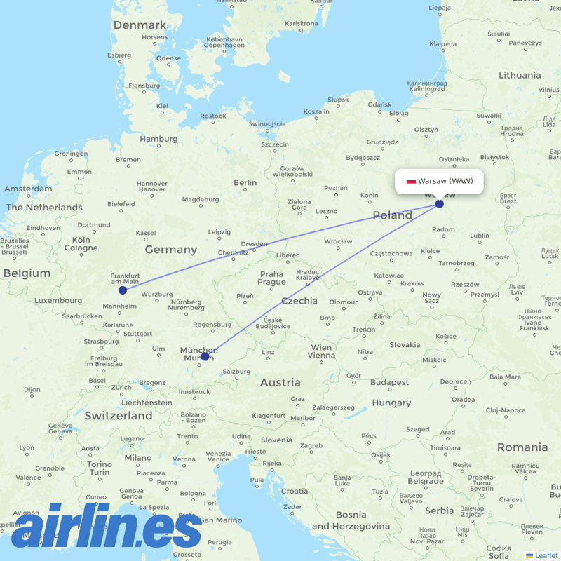 Lufthansa from Warsaw Chopin Airport destination map