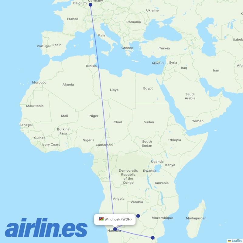 Airbus Transport International from Windhoek Hosea Kutako International Airport  destination map