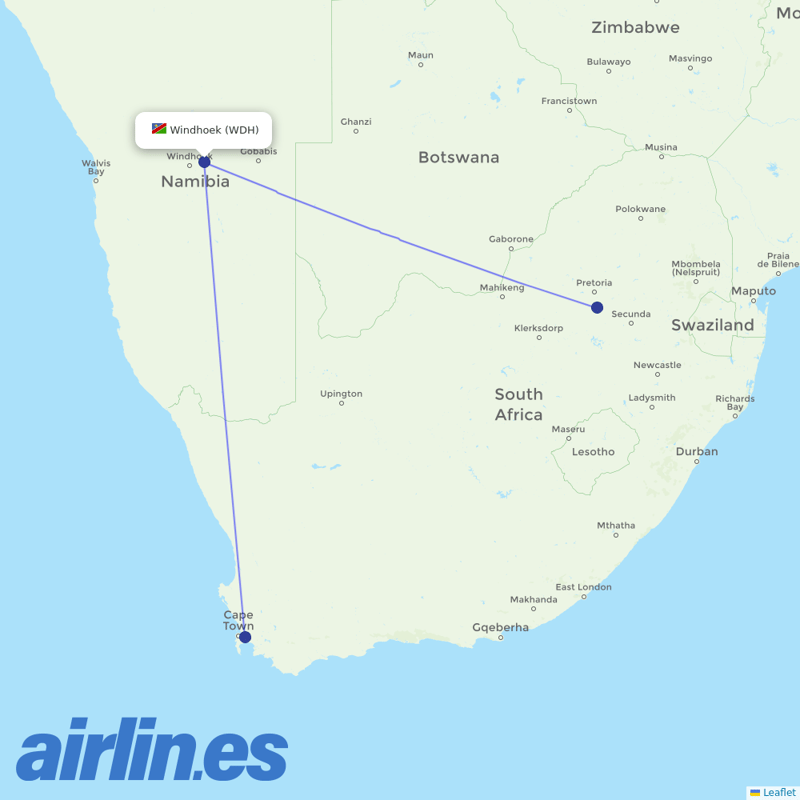 Airlink (South Africa) from Windhoek Hosea Kutako International Airport  destination map