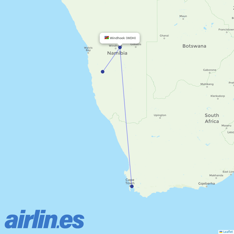 Westair Aviation from Windhoek Hosea Kutako International Airport  destination map