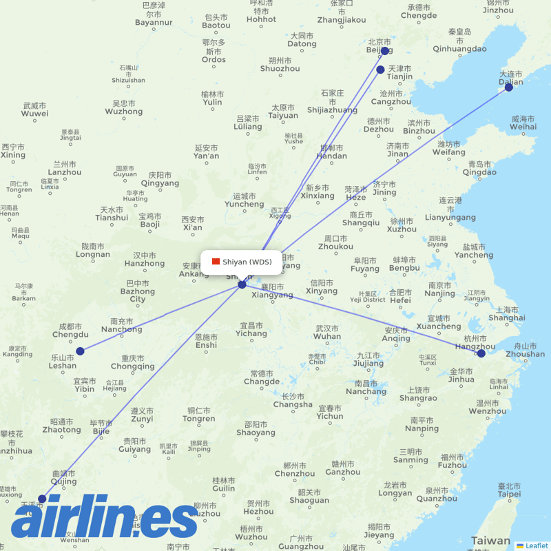Air China from Shiyan Wudangshan Airport destination map