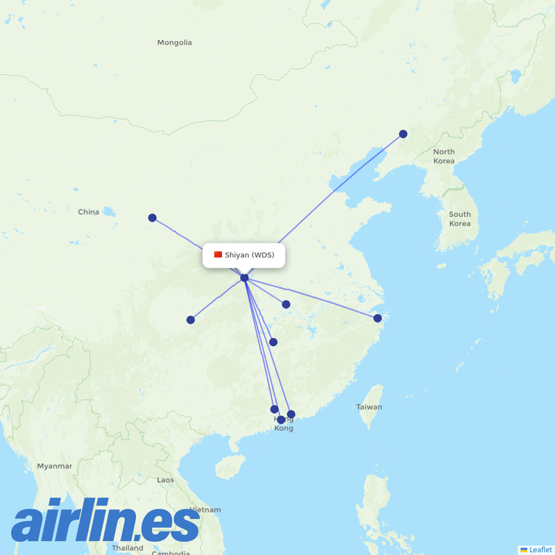 China Southern Airlines from Shiyan Wudangshan Airport destination map