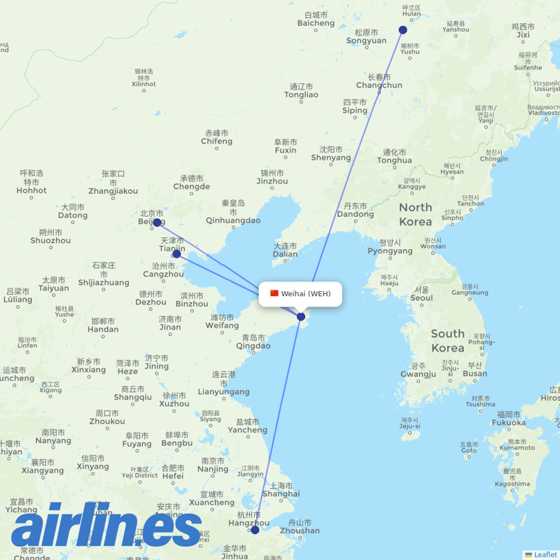 Air China from Weihai Airport destination map