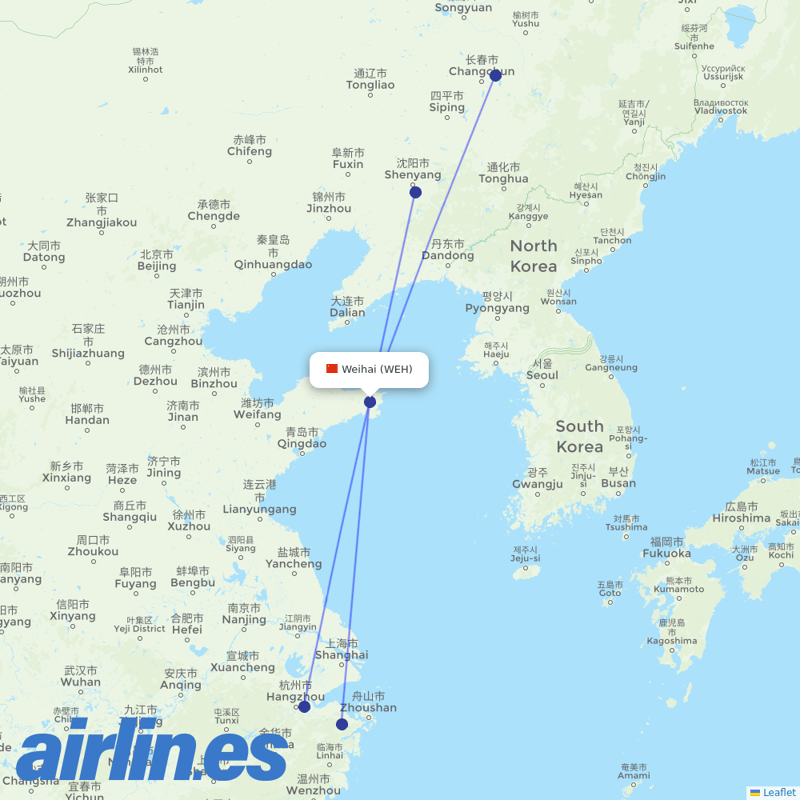Loong Air from Weihai Airport destination map