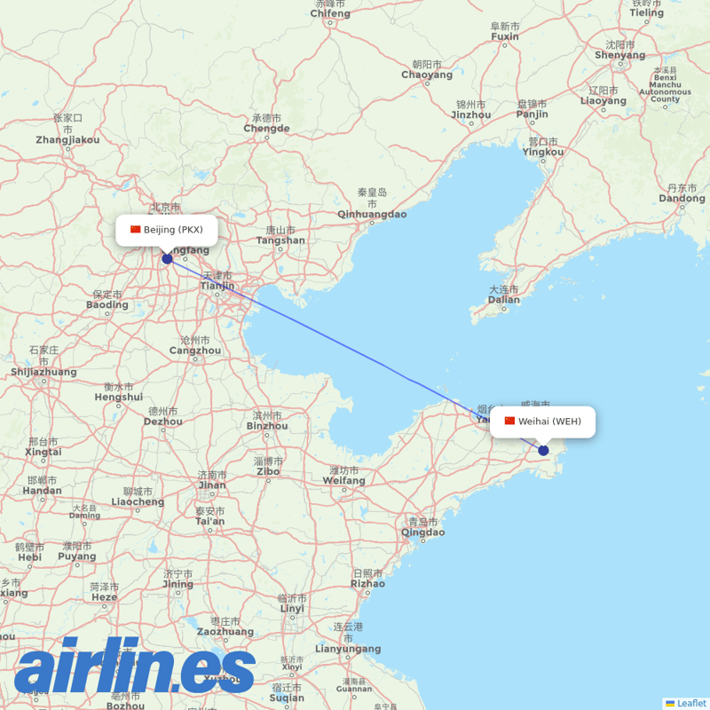 China United Airlines from Weihai Airport destination map