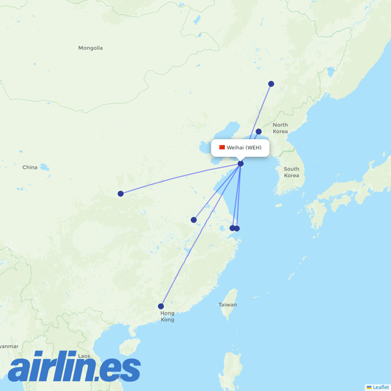 China Eastern Airlines from Weihai Airport destination map