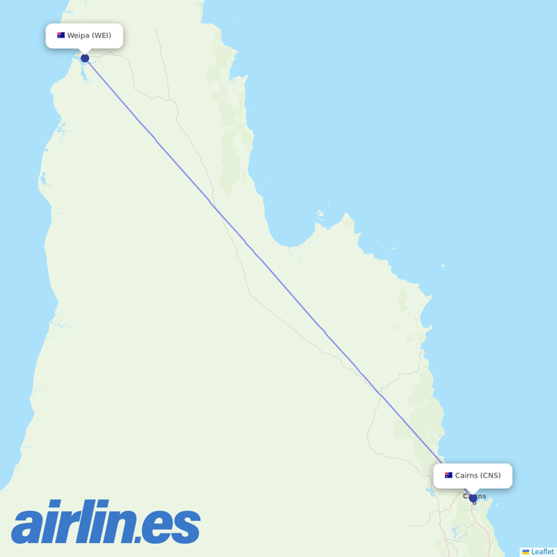 Qantas from Weipa destination map
