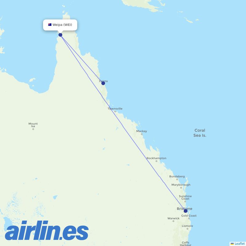 Alliance Airlines from Weipa destination map