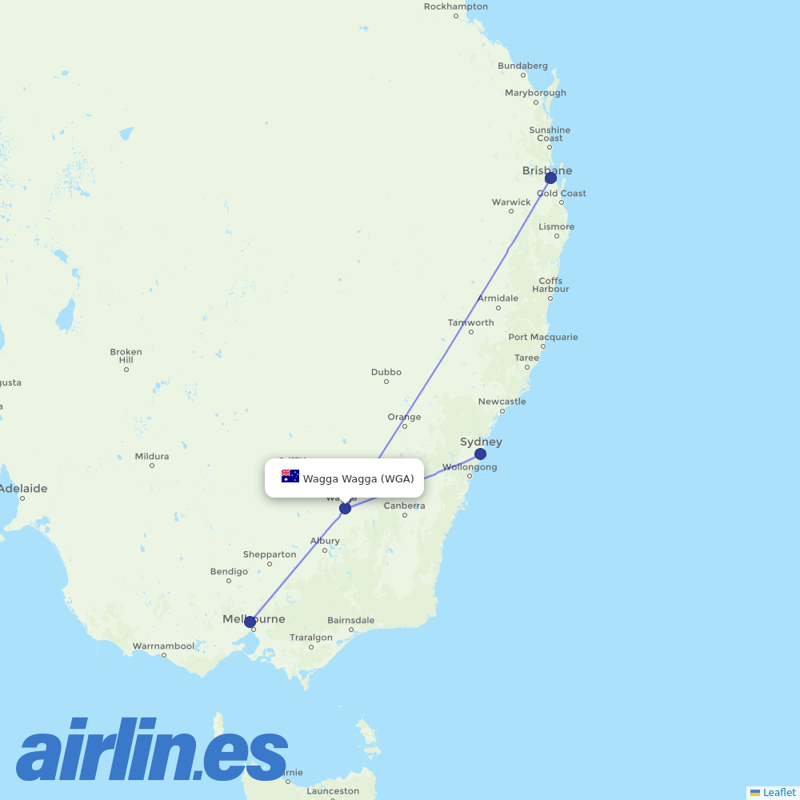 Qantas from Wagga Wagga destination map