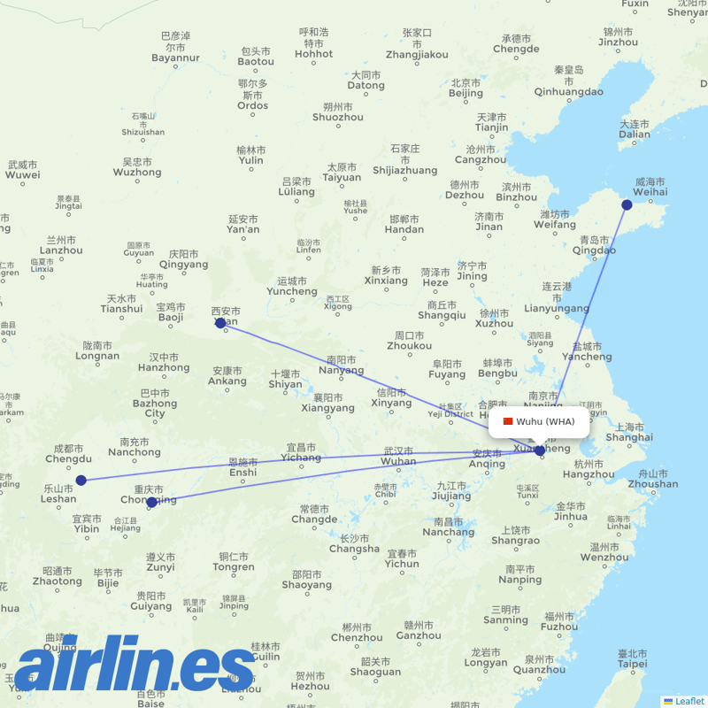 Sichuan Airlines from Xuanzhou Airport destination map