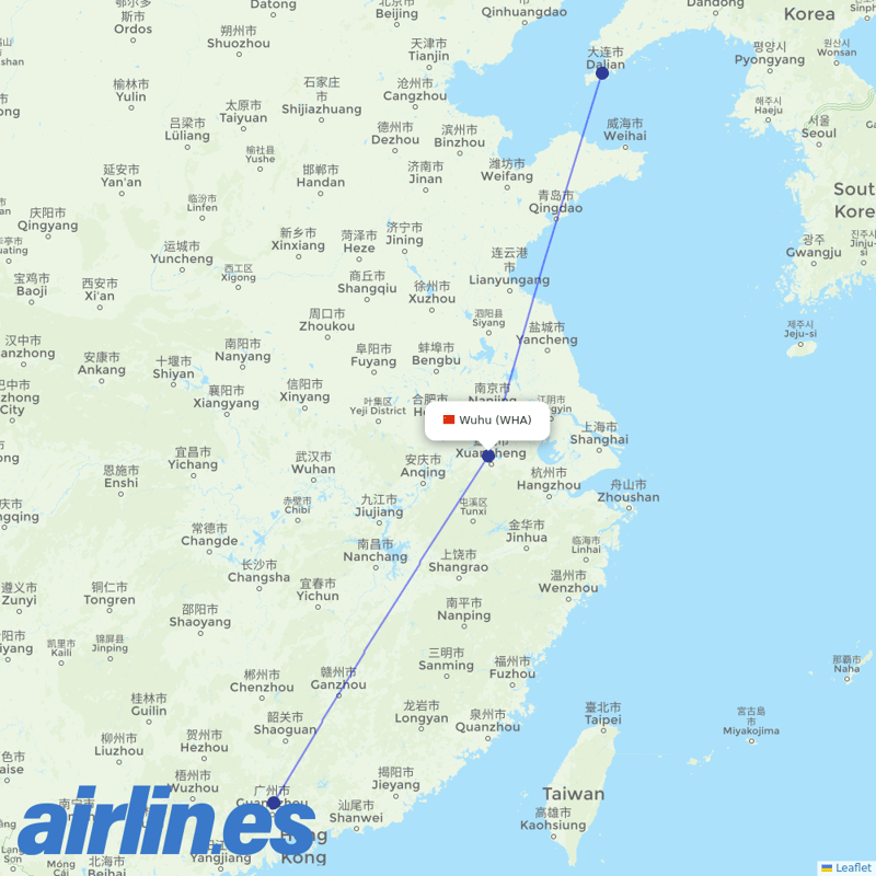 China Southern Airlines from Xuanzhou Airport destination map