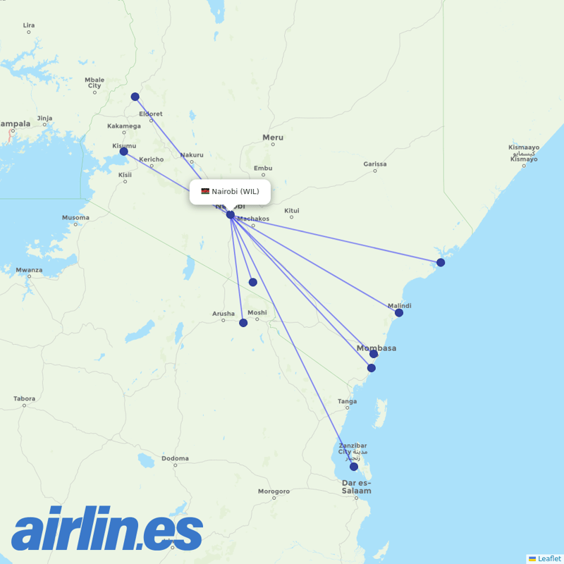 FlexFlight from Nairobi Wilson destination map