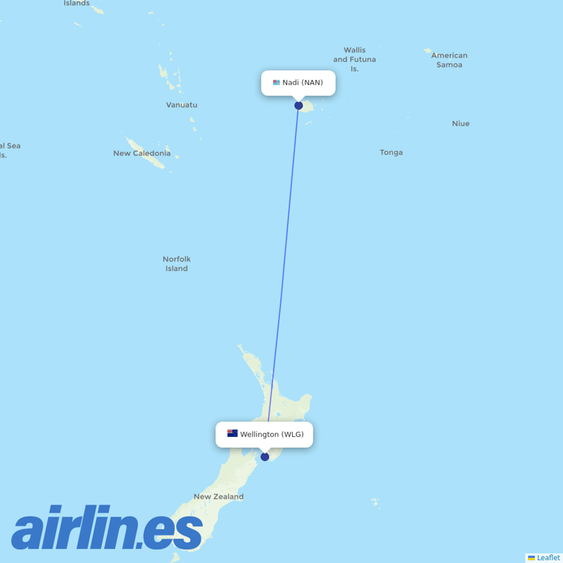 Fiji Airways from Wellington International destination map